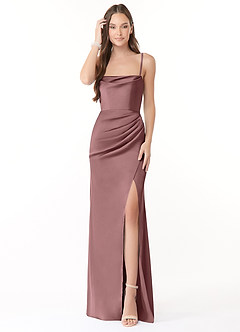 Azazie Leonis Vestidos de madrinha de casamento Vestir Vintage Malva de Cetim elástico de sereia com Plissado image1