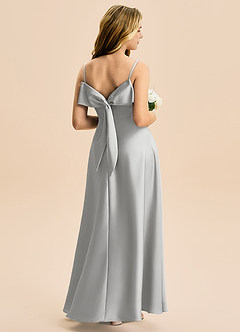 Azazie Isolde Junior A라인 주름진 스트레치 새틴 플로어 길이 주니어 신부 들러리 드레스 image1