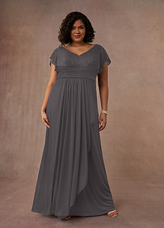 Azazie Reneya Kleider für die Brautmutter A-Linie Plissee Gittergewebe Kleid Stahlgrau image7