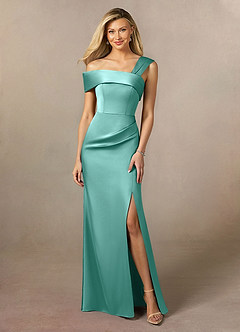 Azazie Laramie Mère de la mariée Robes Robe Sirène en Satin extensible Plissée Aqua image1