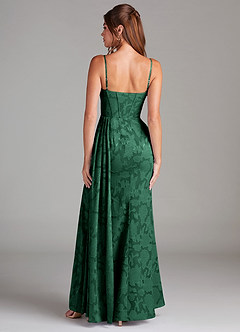 Azazie Denisa Bridesmaid Dresses Dark Green Sheath Pleated Floral Burnout Dress image2