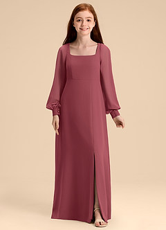 Azazie Bondi Junior Abito A-Line in Chiffon Blusa Merlot image5