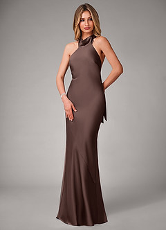 Azazie Velli Abiti da Damigella Abito Sirena in Raso Elasticizzato Collo Alto Ganache image2