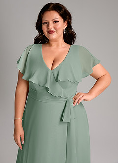 Azazie Lainey Bridesmaid Dresses Silver Sage A-Line with Pockets Chiffon Dress image6