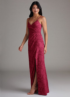 Azazie Maci Bridesmaid Dresses Burgundy Sheath Pleated Floral Burnout Dress image4