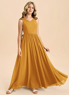 Azazie Hathaway Junior Butterscotch A-Line Bow Chiffon Dress image2