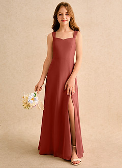 Azazie Makani Girls Formal Blumenmädchenkleider A-Linie Herzausschnitt Chiffon Kleid Terrakotta image3