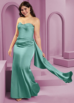 Barbie ♥ Azazie Vestidos de damas de honor Vestido de Aqua de Satén Elástico de Corte Recto Convertible con Sin tirantes image14