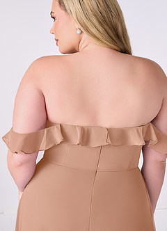 Barbie ♥ Azazie Brudtärnklänningar Klänning av A-Line i Chiffong Av axeln Champagne Ros Konvertibel image11