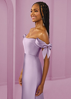 Barbie ♥ Azazie Vestidos de damas de honor Vestido de Lila Esmerilada de Satén Elástico de Corte Recto Convertible con Vestidos sin tirantes image6