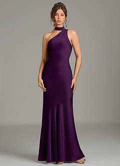 Azazie Jalissa Robes de demoiselle d'honneur Robe Sirène en Satin extensible Une épaule Grain De Raisin image1
