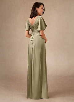 Azazie Emmeline Mother of the Bride Dresses Moss Green A-Line Pleated Stretch Satin Dress image2
