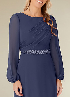 Azazie Priyanka Mother of the Bride Dresses Stormy A-Line Boatneck Pleated Chiffon Dress image3
