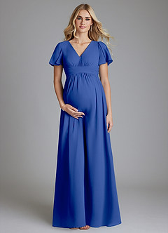 Azazie Verna Maternity Bridesmaid Dresses A-Line V-Neck Ruched Chiffon Floor-Length Dress image1