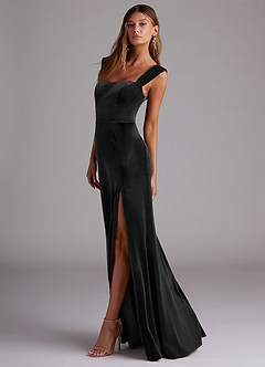 Azazie Junia Bridesmaid Dresses Black Sheath Off the Shoulder Velvet Convertible Dress image5