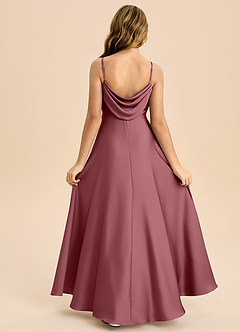 Azazie Bug Junior Vestido de Rosa Del Desierto de Satén Elástico de Corte en A con Plisado image1