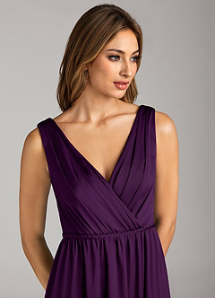 Azazie Tanicia Bridesmaid Dresses Grape A-Line Pleated Stretch Satin Dress image6