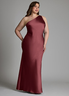 Azazie Juniper Bridesmaid Dresses Merlot Mermaid One Shoulder Stretch Satin Dress image10