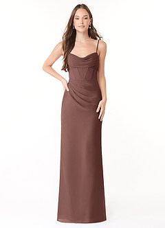 Azazie Mai Bridesmaid Dresses Espresso Sheath Pleated Chiffon Dress image1