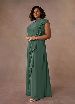 Azazie Narine Mère de la mariée Robes Robe Trapèze en Mousseline de soie Encolure haute plissée Mousse De Mer image9