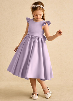 Azazie Dumpling vestidos de niña de las flores Vestido de Lila Esmerilada de Satin Mate de Corte en A con Lazo image3