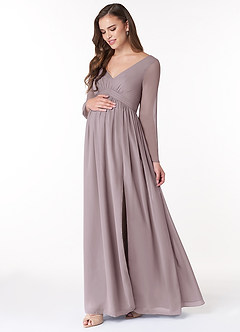 Azazie Teton Robes de demoiselle d'honneur de maternité Robe Trapèze Manche longue Longueur ras du sol Mousseline de soie image3