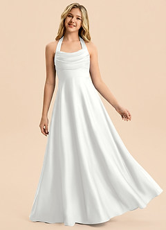 Azazie Kady Junior White A-Line Sweetheart Neckline Stretch Satin Dress image1