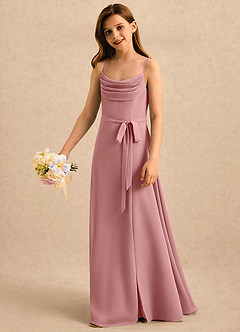 Azazie Jasslyn Girls Formal Blumenmädchenkleider A-Linie Plissee Chiffon Kleid Altrosa image3