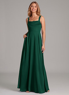 Azazie Shaude Bridesmaid Dresses Emerald A-Line Pleated Chiffon Dress image3