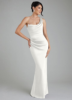 Azazie Sabrina Bridesmaid Dresses White Mermaid Corset Stretch Satin Dress image1