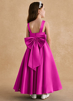 Azazie Honey Bear Flower Girl Dresses Fuchsia A-Line Pleated Matte Satin Dress image1