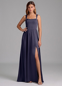 Azazie Rosaline Bridesmaid Dresses Stormy A-Line Side Slit Stretch Satin Dress image1