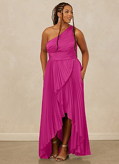 Christian Siriano Bridal for Azazie 1008 Robes de demoiselle d'honneur Robe Trapèze en Satin extensible Ue épaule Fuchsia image11
