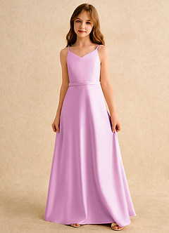 Azazie Fishie Girls Formal Robe Demoiselle D'honneur Fillette Robe Trapèze en Mat Satiné Rose Bonbon image4