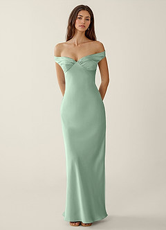 Gwendonme Agave Green Satin Crystal Linen Prom Dress image4