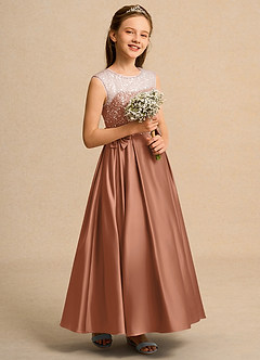 Azazie Candy Girl Blumenmädchenkleider Ballkleid Schleifen Matte Satin Kleid Bronzer image4