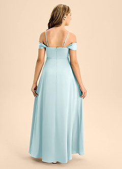 Azazie Anselie Junior Robe Trapèze en Satin extensible Épaule décolletée Verre De Mer image2