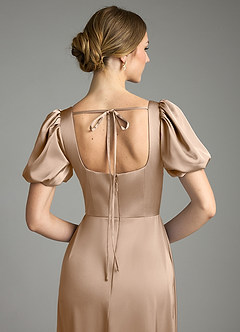 Azazie Fyona Suknie dla druhen Linia A Pofałdowany Satyna elastyczna Do ziemi Sukienka image8