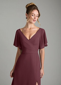 Azazie Ambrosia Bridesmaid Dresses Sangria A-Line Pleated Chiffon Dress image3