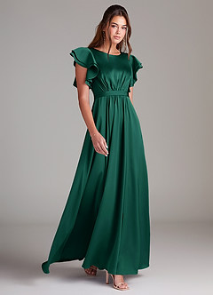 Azazie Daphne Modest Bridesmaid Dresses A-Line Ruched Stretch Satin Floor-Length Dress image3