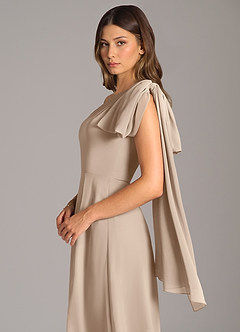Azazie Tella Bridesmaid Dresses Taupe A-Line One Shoulder Chiffon Dress image8