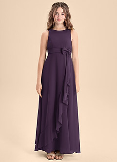 Azazie Lilenne Junior Plum A-Line Bow Chiffon Dress image5