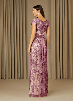 Azazie Dorit Mother of the Bride Dresses Vintage Mauve Champagne Sheath Scoop Lace Dress image4