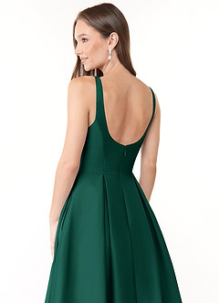 Azazie Neve Bridesmaid Dresses Emerald Ball-Gown with Pockets Stretch Satin Dress image6