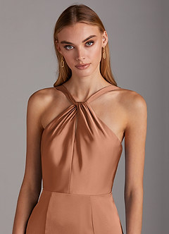 Azazie Elana Final Sale Bronzer Mermaid Side Slit Stretch Satin Dress image6