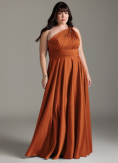 Azazie Charlize Bridesmaid Dresses Cinnamon A-Line One Shoulder Stretch Satin Dress image9