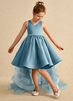 Azazie Julietta Flower Girl Dresses Moody Blue Ball-Gown Convertible Tulle Dress image5