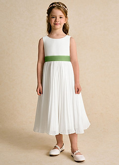 Azazie Margot Flower Girl Dresses Ivory Basil A-Line Pleated Chiffon Dress image6