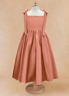 Azazie Chelsie Flower Girl Dresses MAI TAI A-Line Bow Matte Satin Dress image5