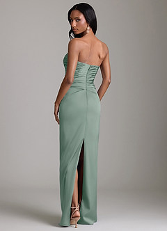 Azazie Sonora Vestidos de damas de honor Vestido de Salvia Plateada de Satén Elástico de Corte Recto con Sin tirantes image7